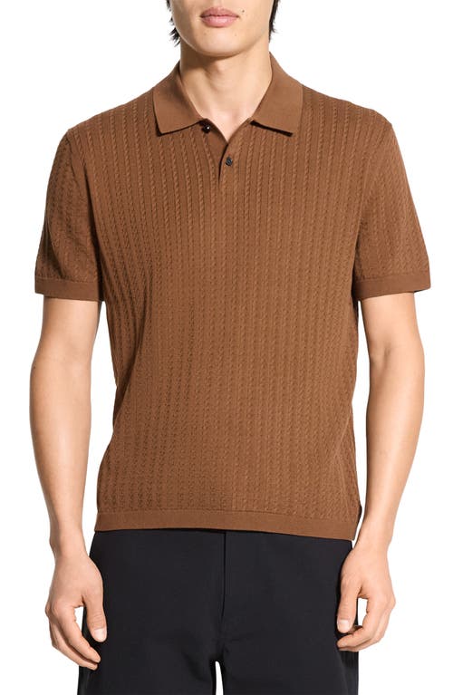 Theory Cable Short Sleeve Cotton Blend Polo Sweater