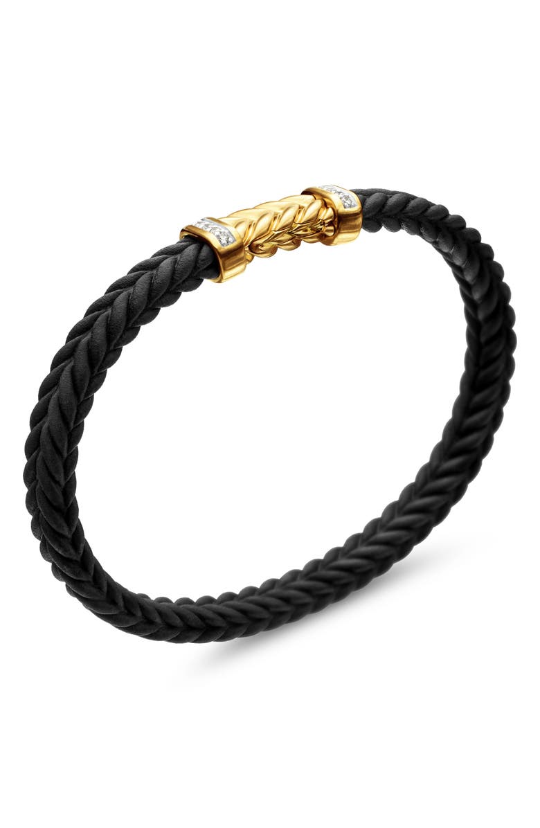 David Yurman Chevron Bracelet in Black Rubber with 18K Yellow Gold & Diamonds, Alternate, color,