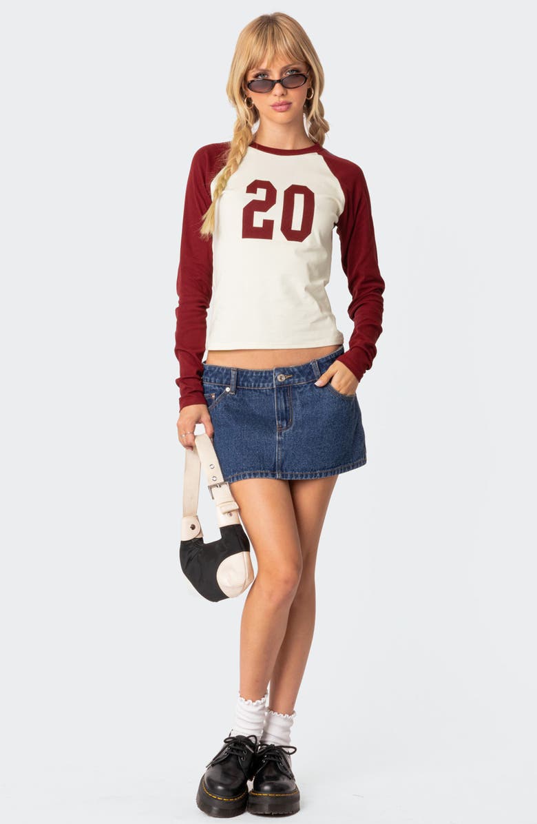 EDIKTED Feeling 20 Long Sleeve Cotton Graphic T-Shirt, Alternate, color, Bordu