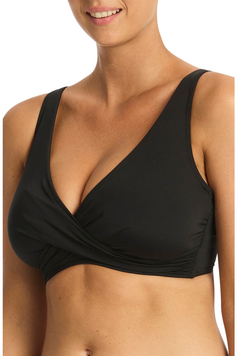 Cross Front Bra Swim Top, Alternate, color, BLACK