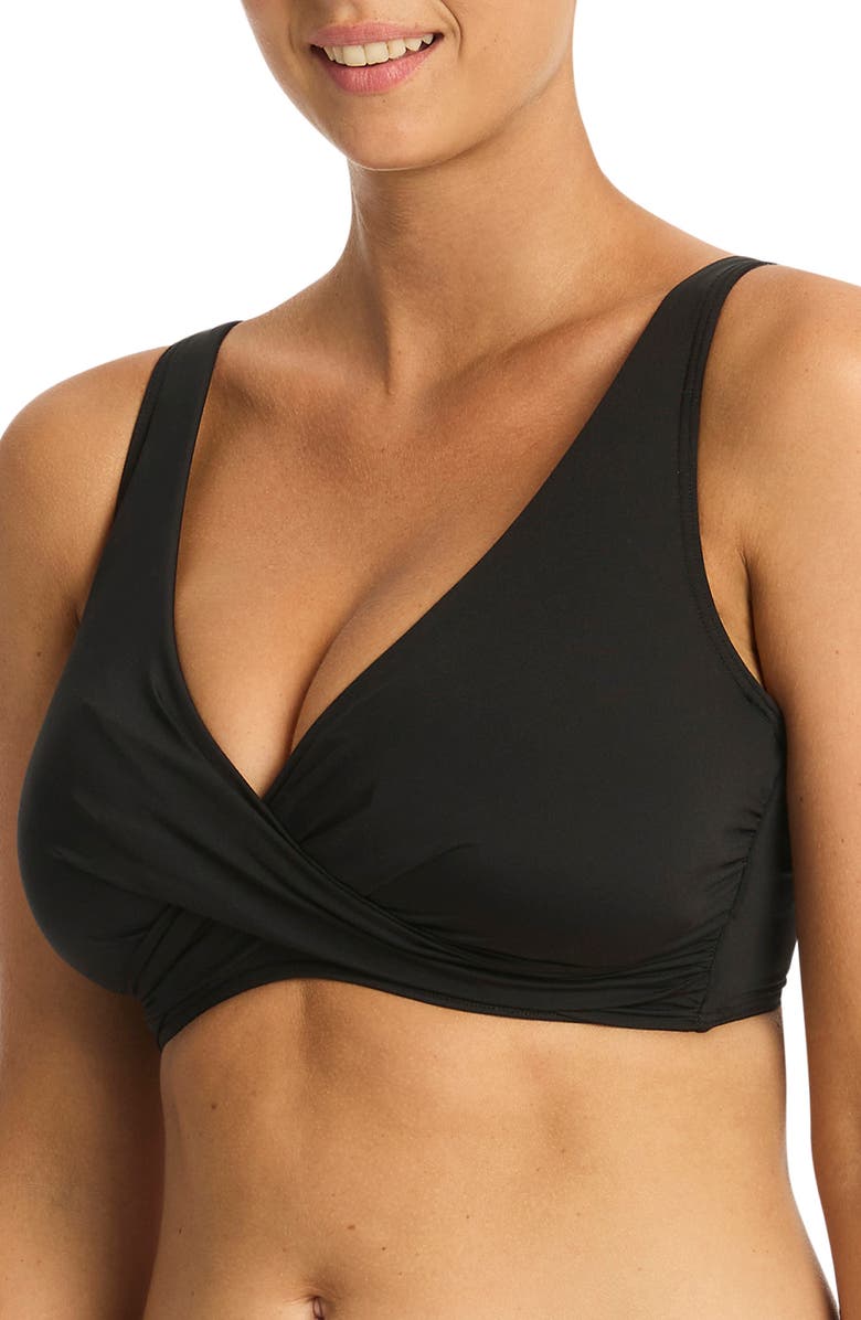 Sea Level Cross Front Bra Swim Top, Alternate, color, Black