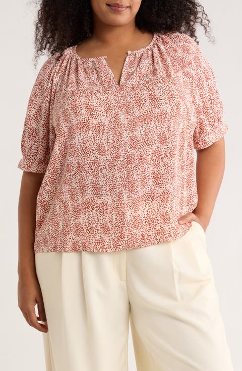 Gathered Neck Puff Sleeve Top (Plus)