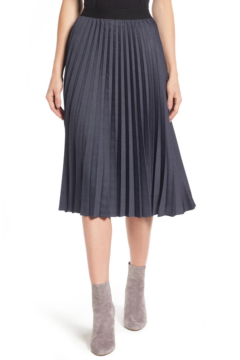PLEATED MIDI SKIRT, Main, color, NAVY INDIGO