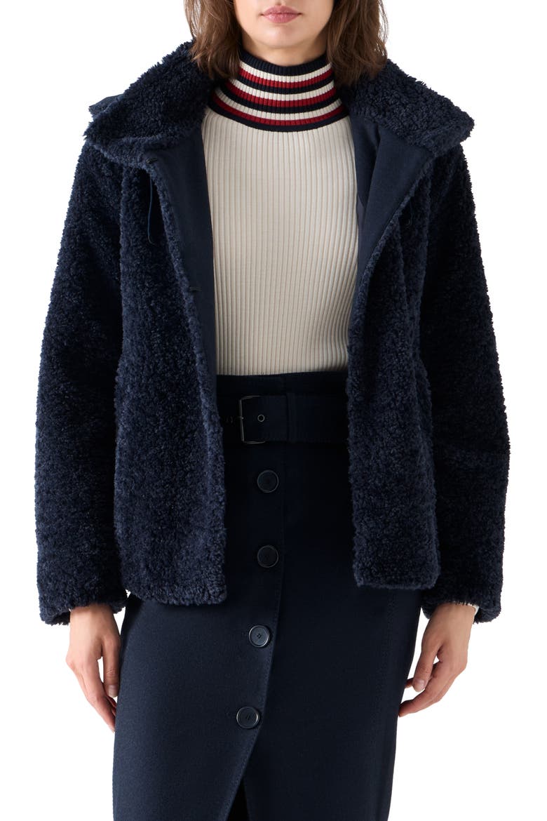 Faux Fur Hooded Short Coat, Main, color, NAVY