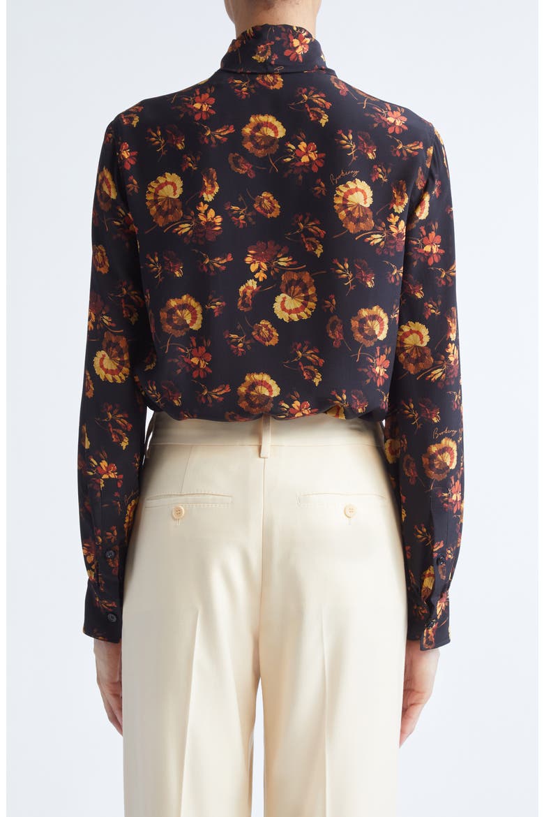 Lina Floral Print Tie Neck Silk Shirt, Alternate, color, CRIMSON RED