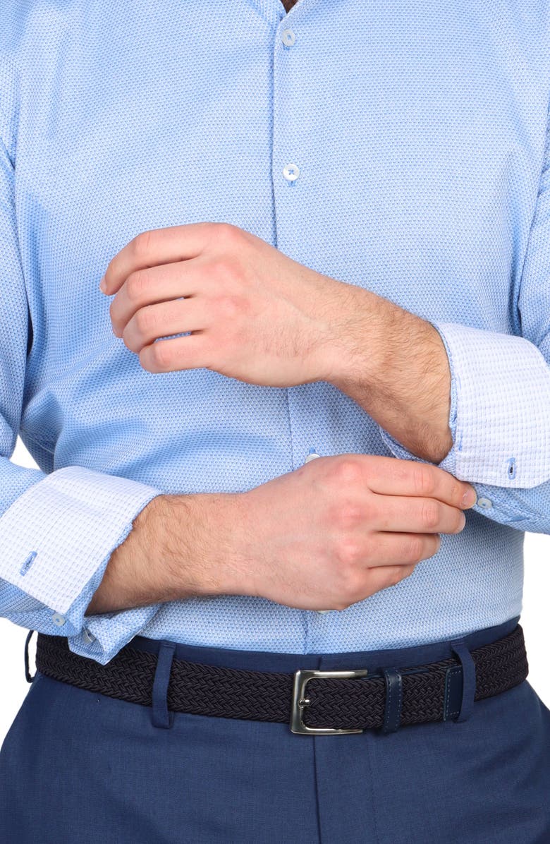 TailorByrd Trim Fit Textured Birdseye Non-Iron Stretch Dress Shirt, Alternate, color, Blue