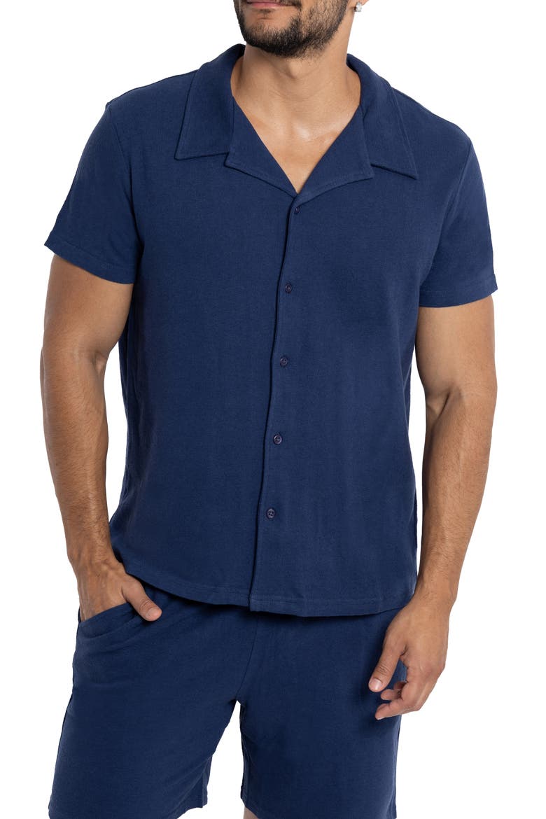 Relaxed Cotton & Hemp Button-Down Polo, Main, color, MIDNIGHT BLUE