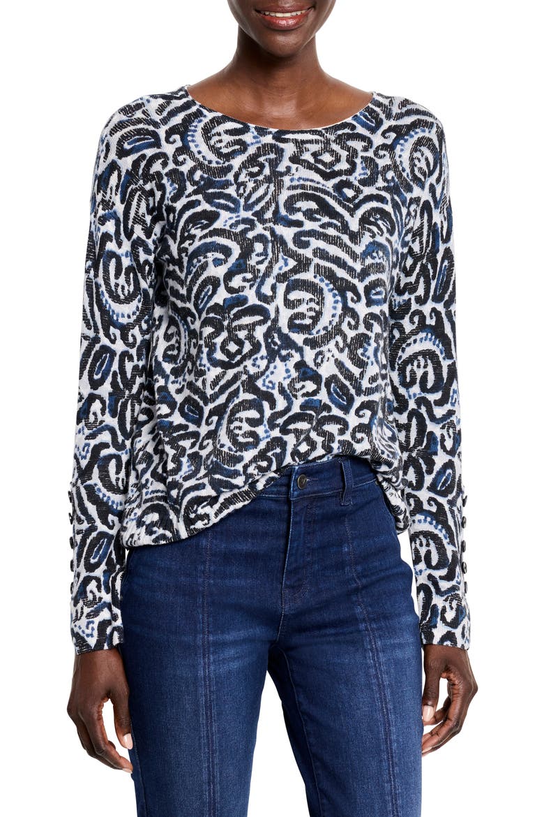Tossed Paisley Print Sweater, Main, color, INDIGO MULTI