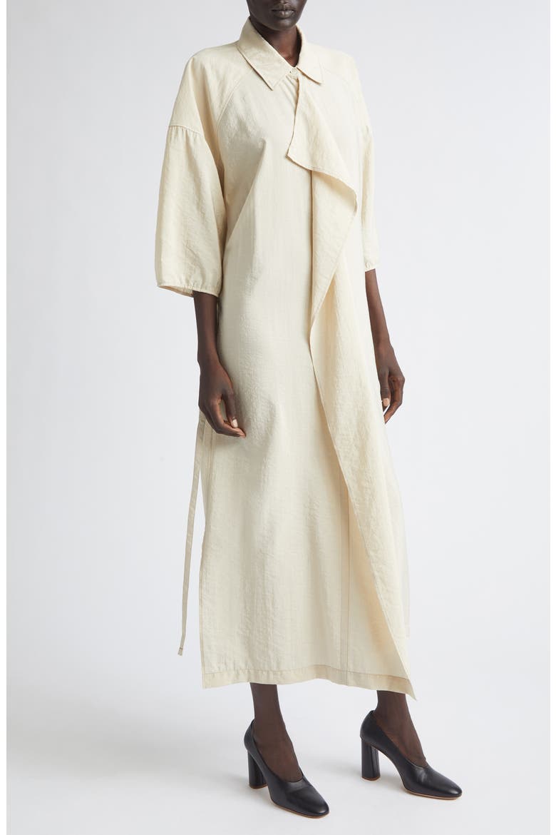 Asymmetric Silk Blend Shirtdress, Alternate, color, OAT MILK