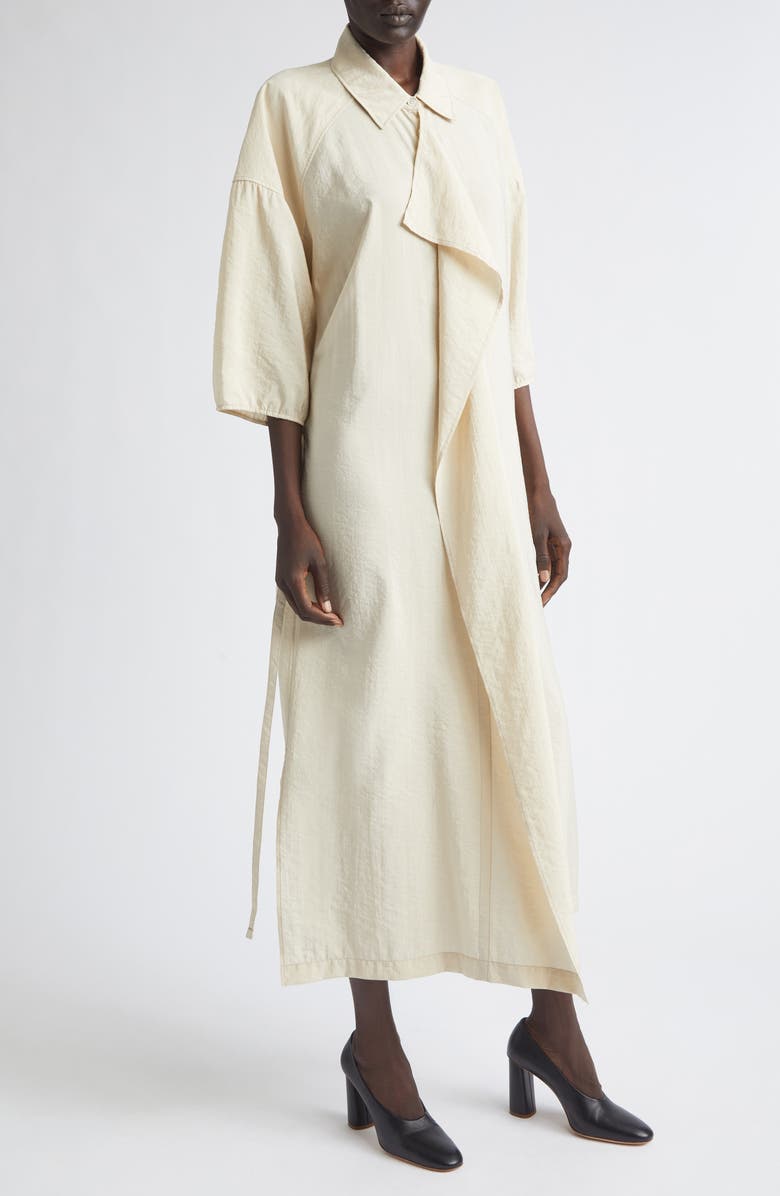 Lemaire Asymmetric Silk Blend Shirtdress, Alternate, color, Oat Milk