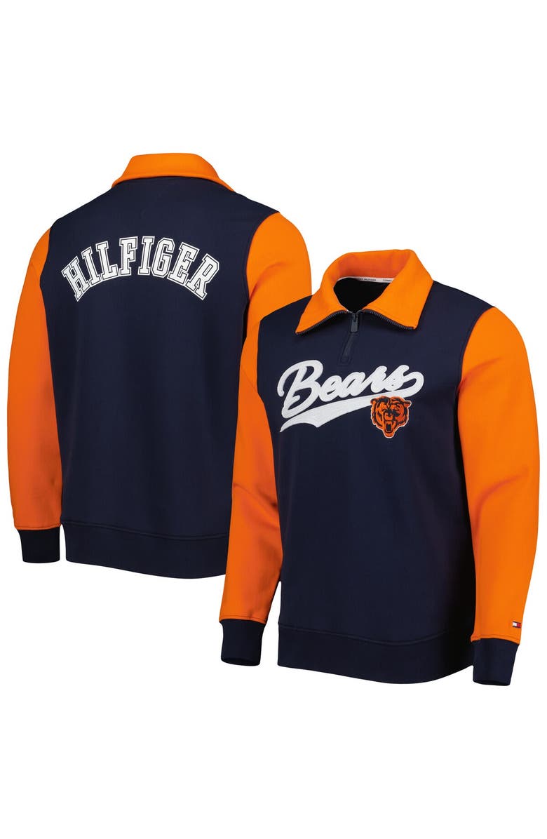 Tommy Hilfiger Men's Tommy Hilfiger Navy/Orange Chicago Bears Aiden Quarter-Zip Sweatshirt, Main, color, Navy
