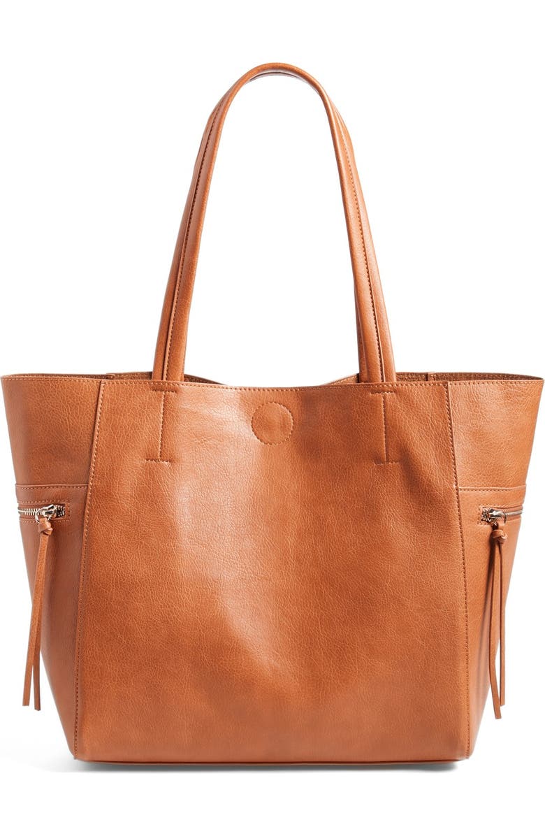 Emperia Side Zip Faux Leather Tote, Main, color,