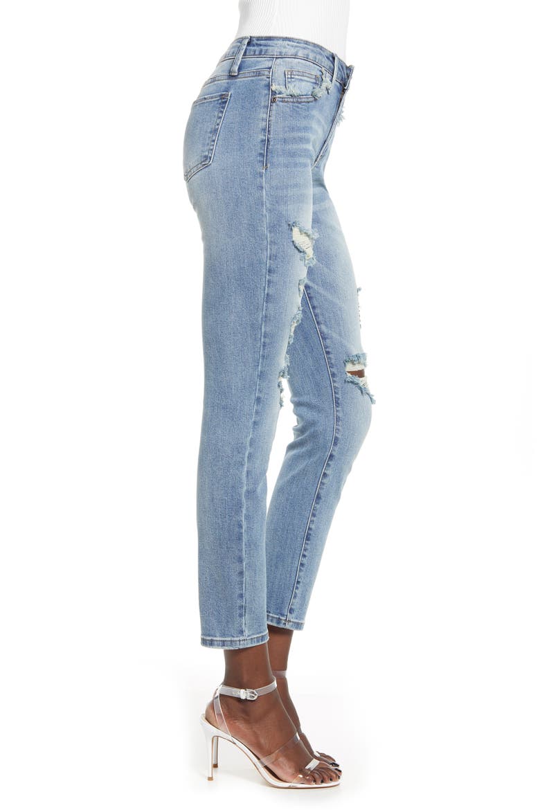 High Waist Ripped Ankle Skinny Jeans, Alternate, color, DENIM