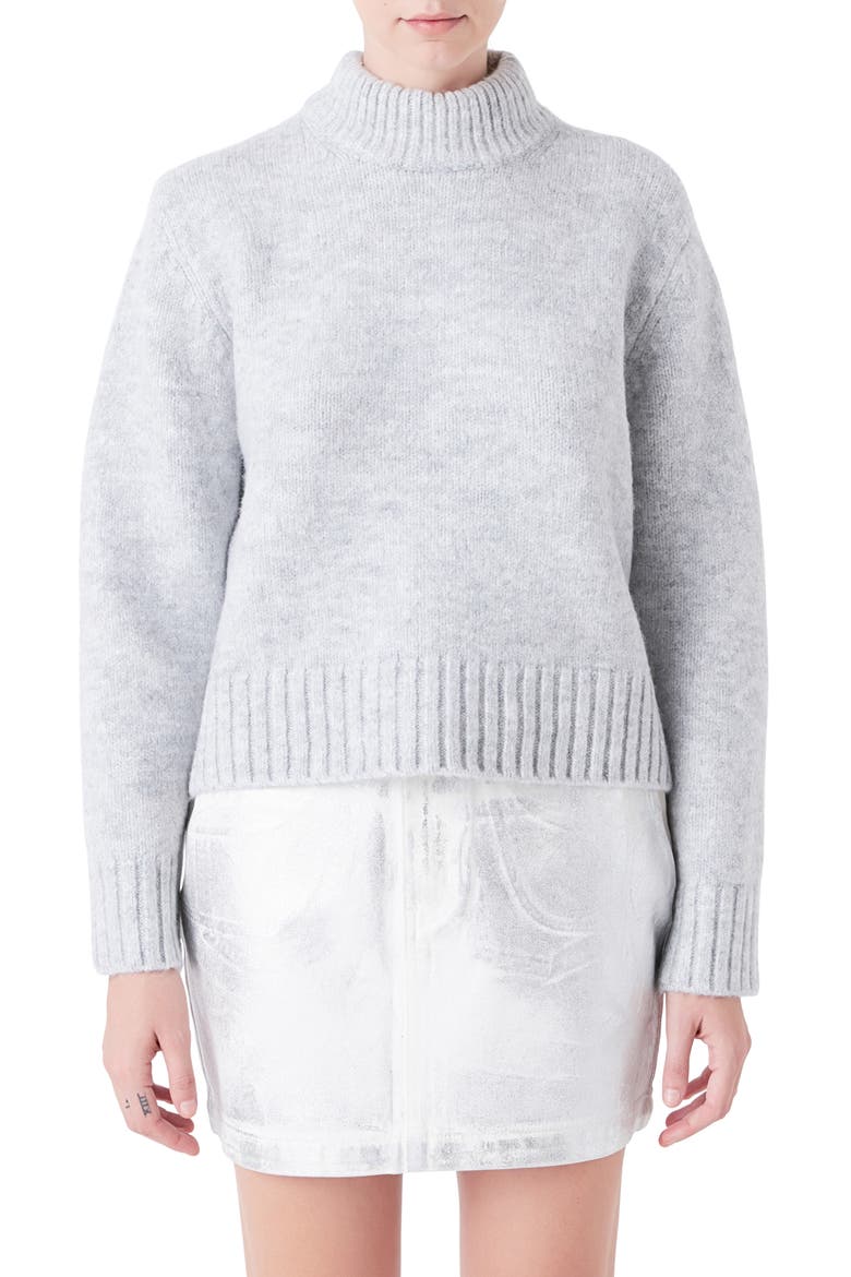 Mock Neck Pullover Sweater, Main, color, GREY