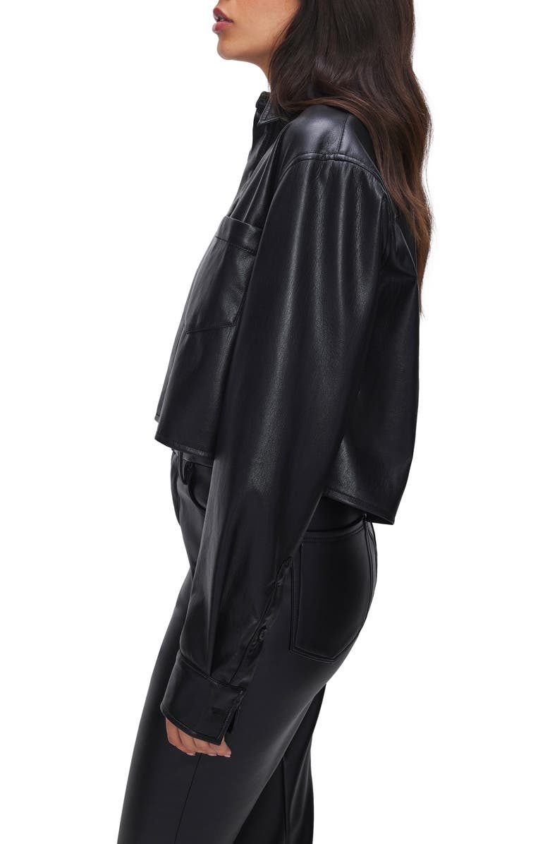 Good American Faux Leather Crop Button-Up Shirt, Alternate, color,
