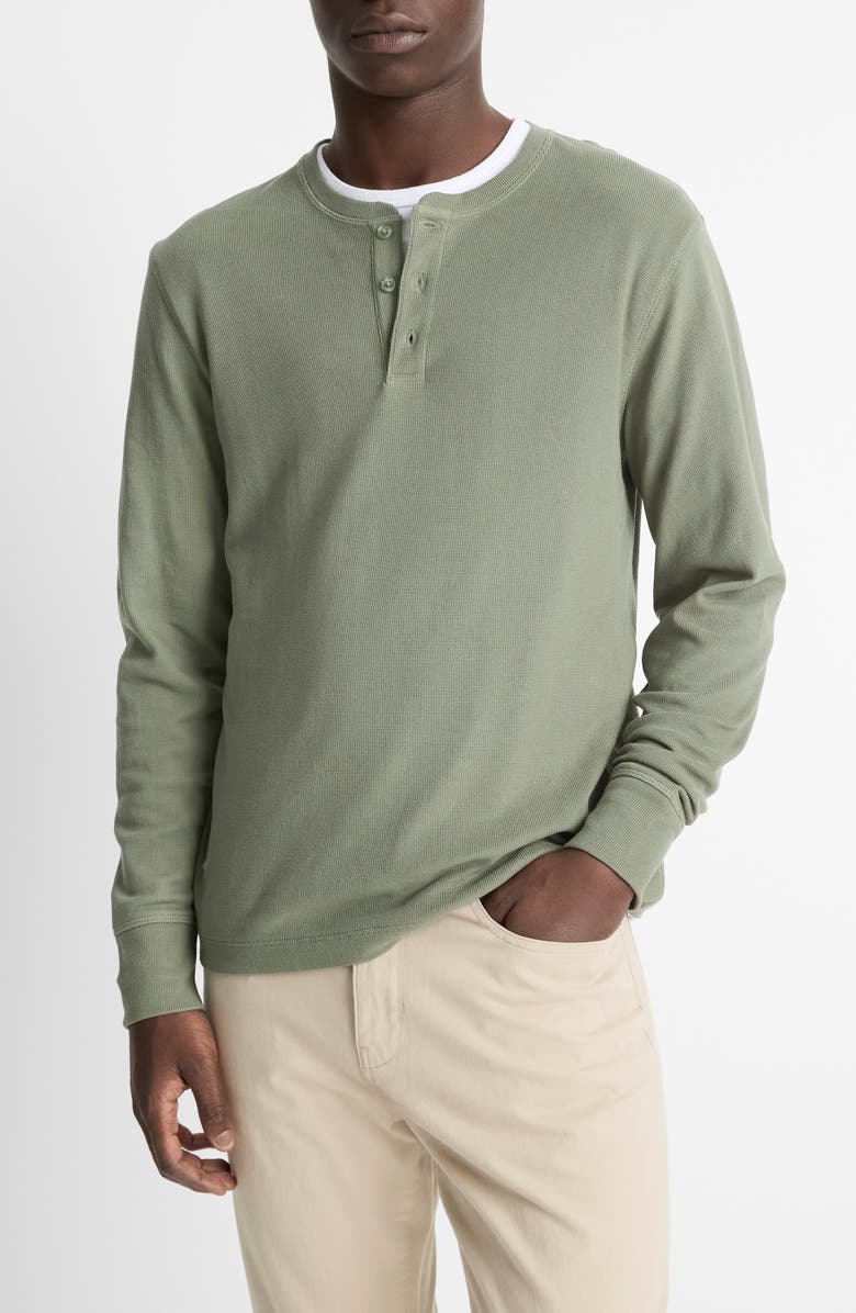 Vince Long Sleeve Pima Cotton Henley, Main, color, Broad Leaf