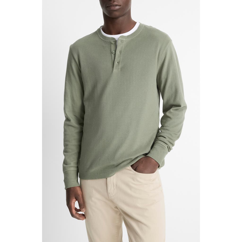 Vince Regular Fit Micro Waffle Henley In Green