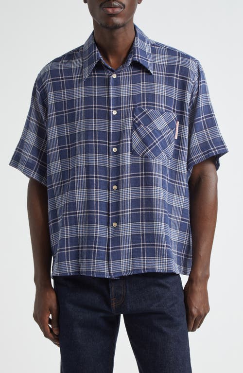 STOCKHOLM SURFBOARD CLUB Jerry Plaid Short Sleeve Button-Up Shirt in Blue Check 