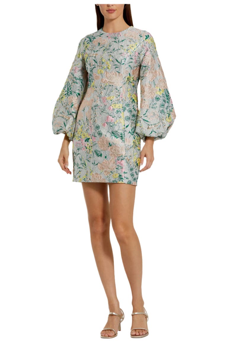 Mac Duggal Floral Brocade Puff Sleeve Fitted Mini Dress, Main, color, Pastel Multi