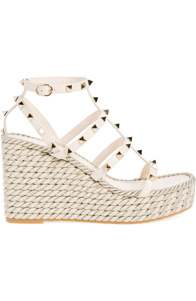 Valentino Garavani Rockstud Torchon Wedge Sandal, Alternate, color, Light Ivory