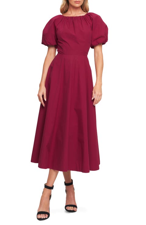 Puff Sleeve A-Line Cotton Maxi Dress