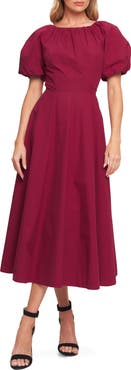 FLYING TOMATO Puff Sleeve A-Line Cotton Maxi Dress