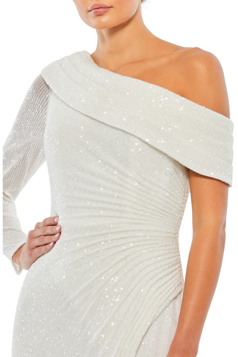 Sequined Drop Shoulder Faux Wrap Gown, Alternate, color, WHITE