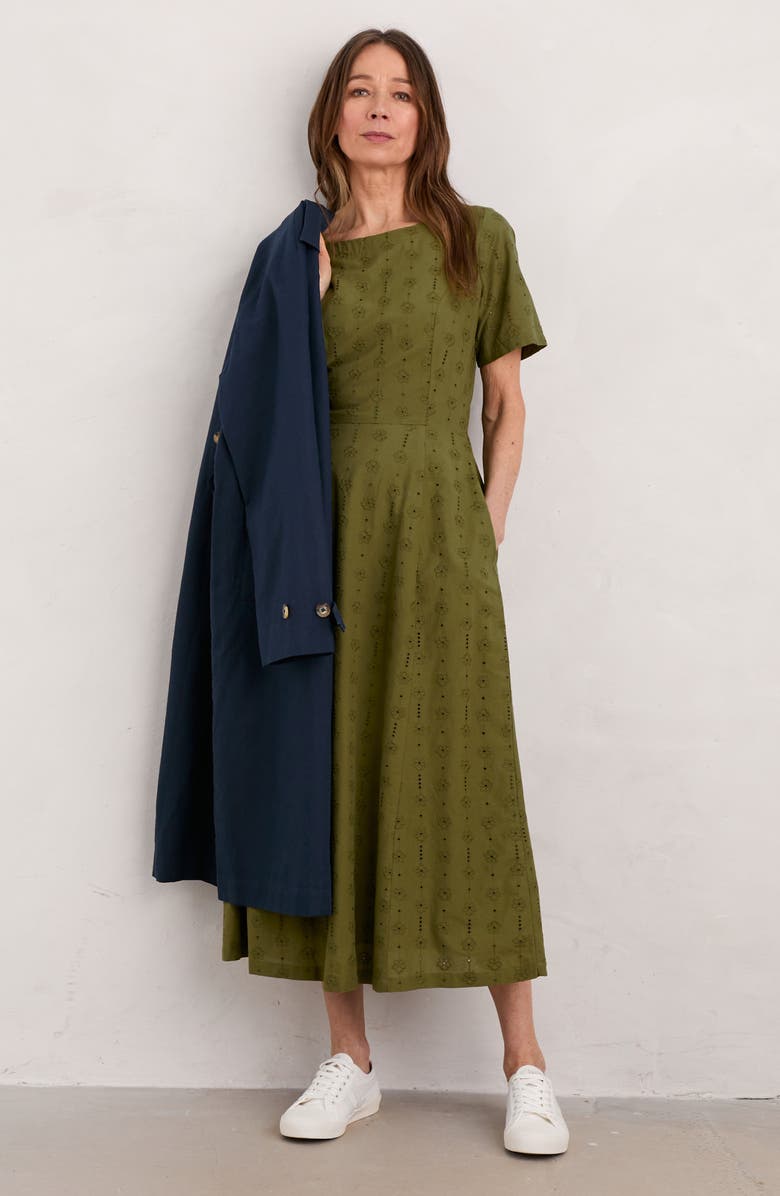 Seasalt Cornwall Garden House Eyelet Embroidered Midi Dress, Alternate, color, Creek
