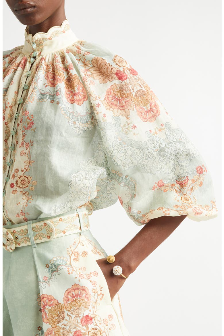 Daylight Floral Ramie Button-Up Top, Alternate, color, WALLPAPER FLORAL MINT