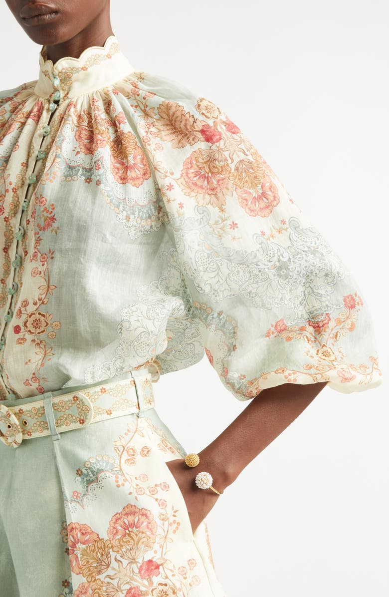 Zimmermann Daylight Floral Ramie Button-Up Top, Alternate, color, Wallpaper Floral Mint