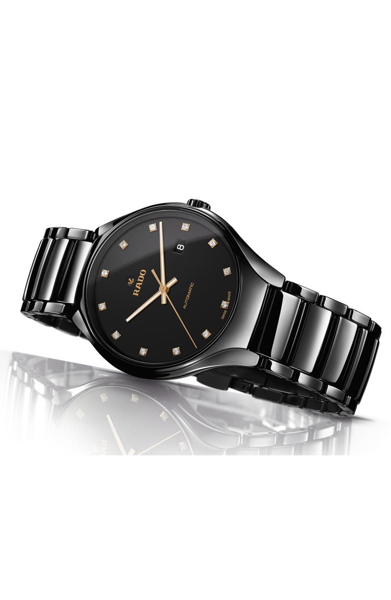 RADO True Automatic Diamond Ceramic Watch, 40mm, Alternate, color, Black