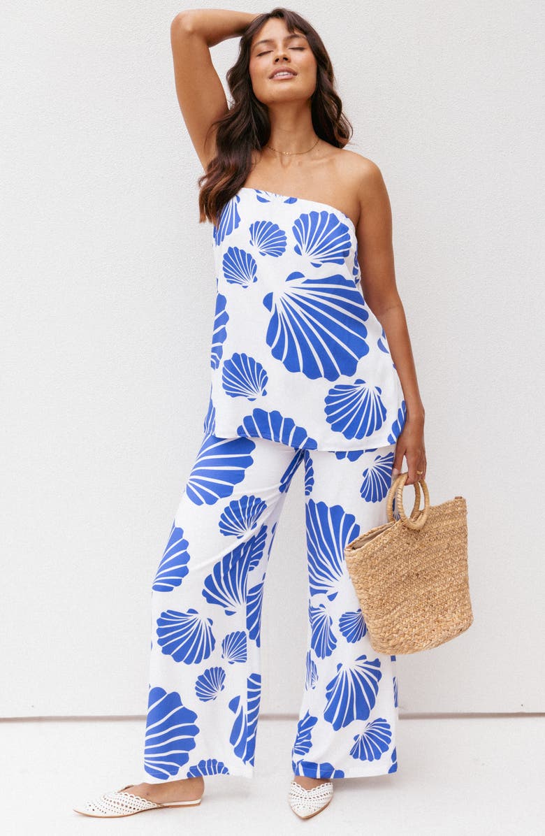 Petal & Pup Kristy Strapless Top & Wide Leg Pants Set, Alternate, color, Blue Shell
