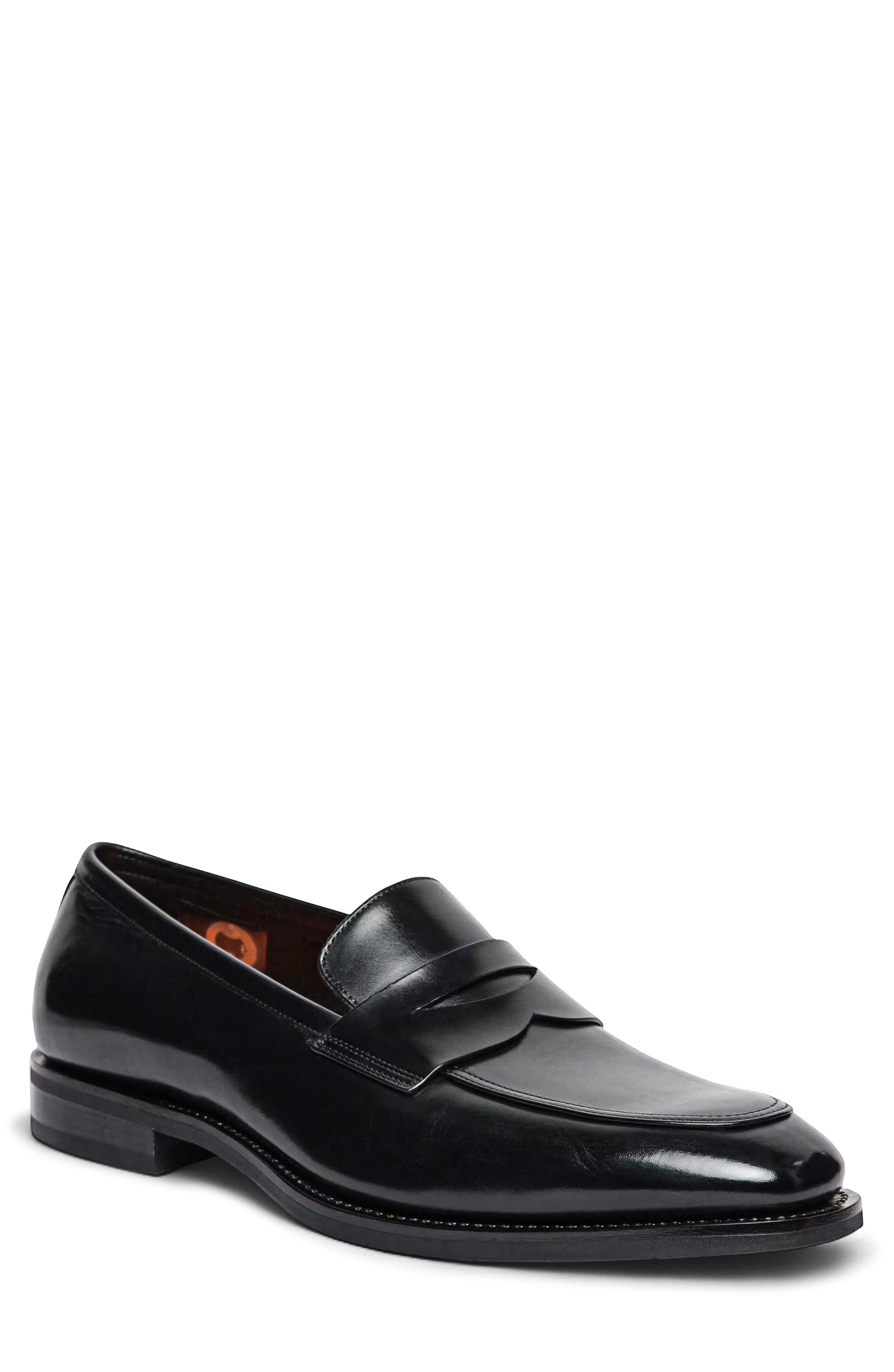 Santoni Gregor Patent Leather Penny Loafer, Main, color, Black