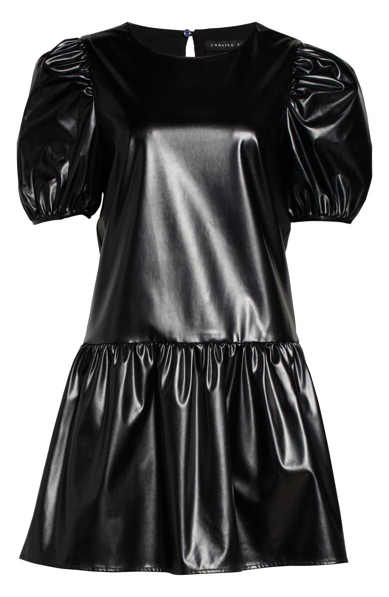 English Factory Puff Sleeve Faux Leather Minidress, Alternate, color, 