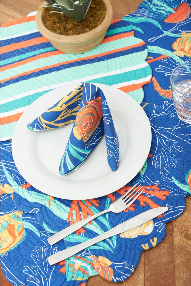 Bimini Island Coastal Sea Life Cotton Quilted Reversible Placemats Set of 6, 13" x 19", Alternate, color, Blue