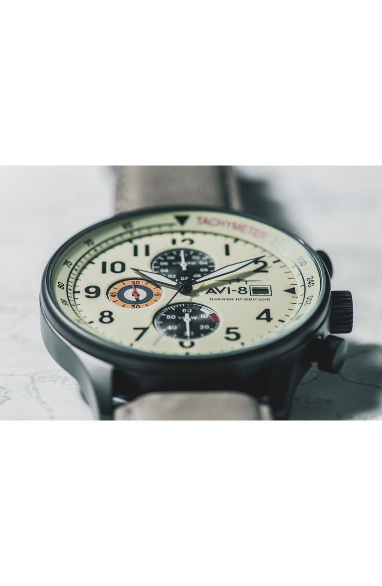 AVI-8 Hawker Hurricane Chronograph Leather Strap Watch, 42mm, Alternate, color, 