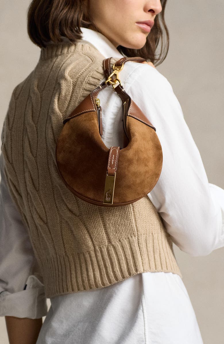 Polo Ralph Lauren Mini Suede & Leather Shoulder Bag, Alternate, color, Cinnamon/ Cuoio