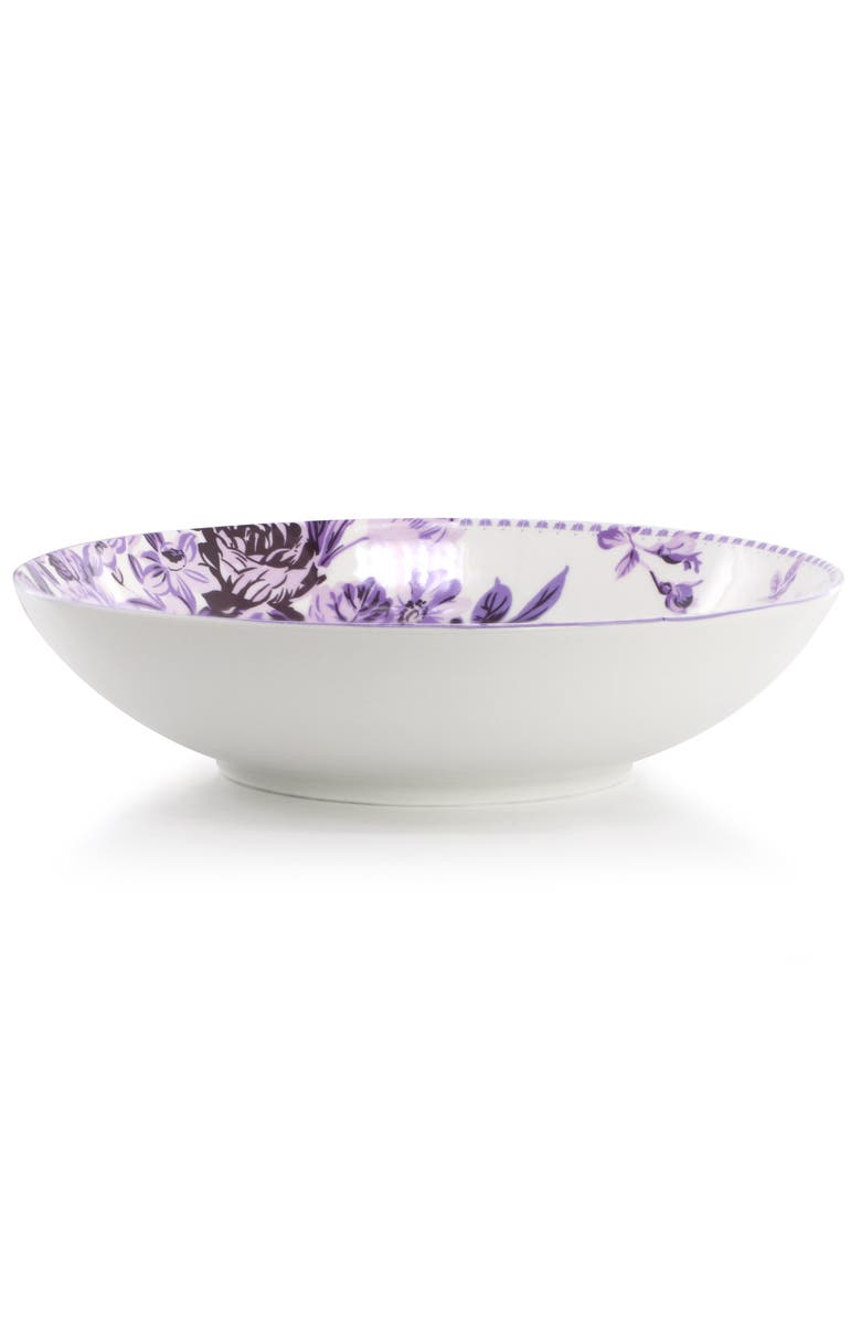 Elama Traditional Purple Rose 24 Piece Porcelain Double Bowl Dinnerware Set, Alternate, color, Purple