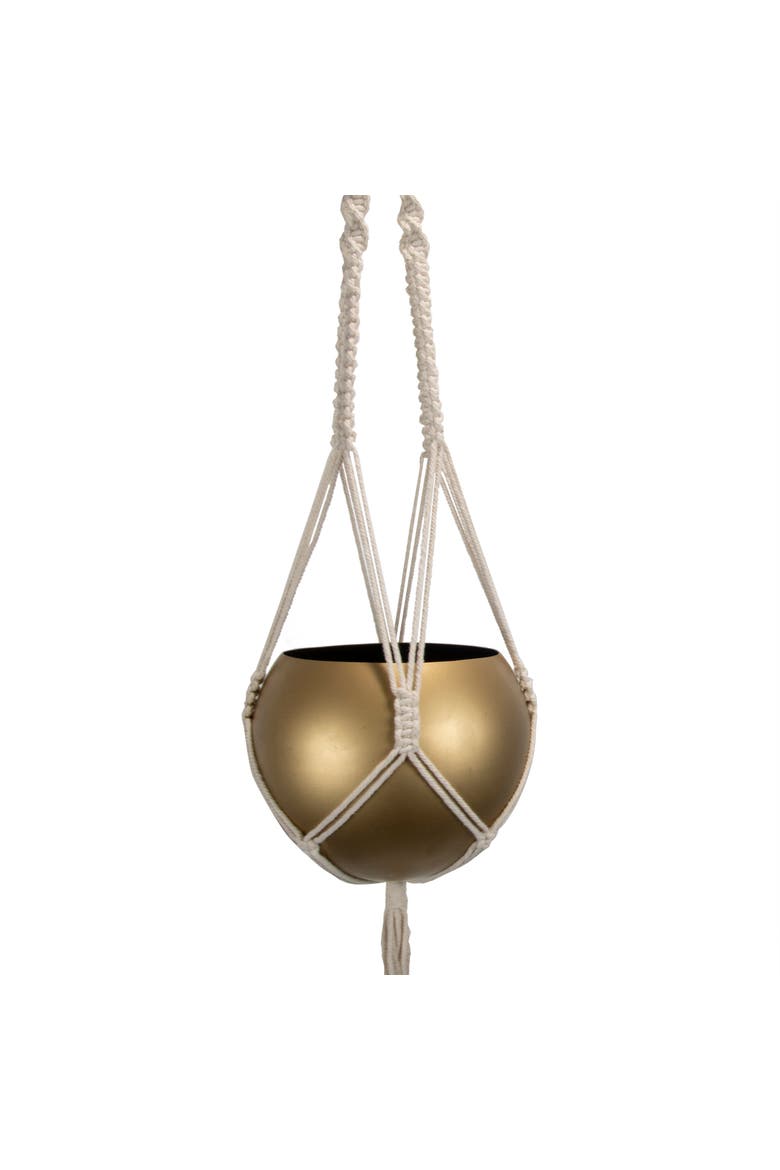 Macrame Hanging Planter with Gold Metal Planter Round Pot, Main, color, Gold