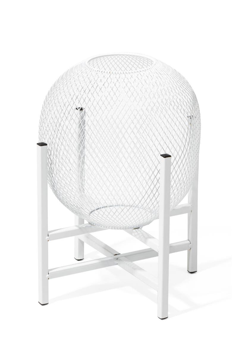 Glitzhome Metal Mesh Edison Bulb Solar Powered Outdoor Lantern with Stand, Alternate, color, White