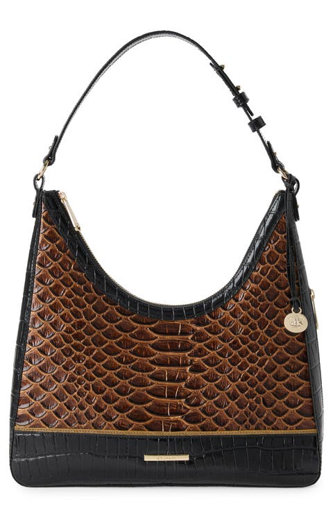 Tabitha Croc Embossed Leather Shoulder Bag
