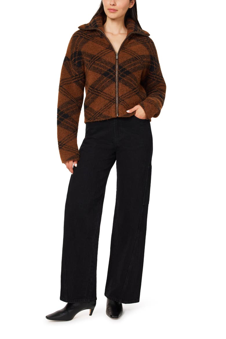 Plaid Zip Sweater Jacket, Alternate, color, BROWN BLACK PLAID