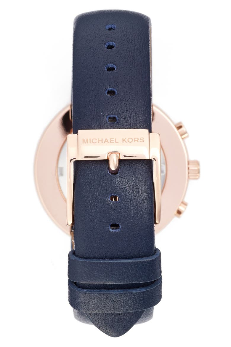 'Kyler' Chronograph Leather Strap Watch, 38mm, Alternate, color, NAVY/ ROSE GOLD