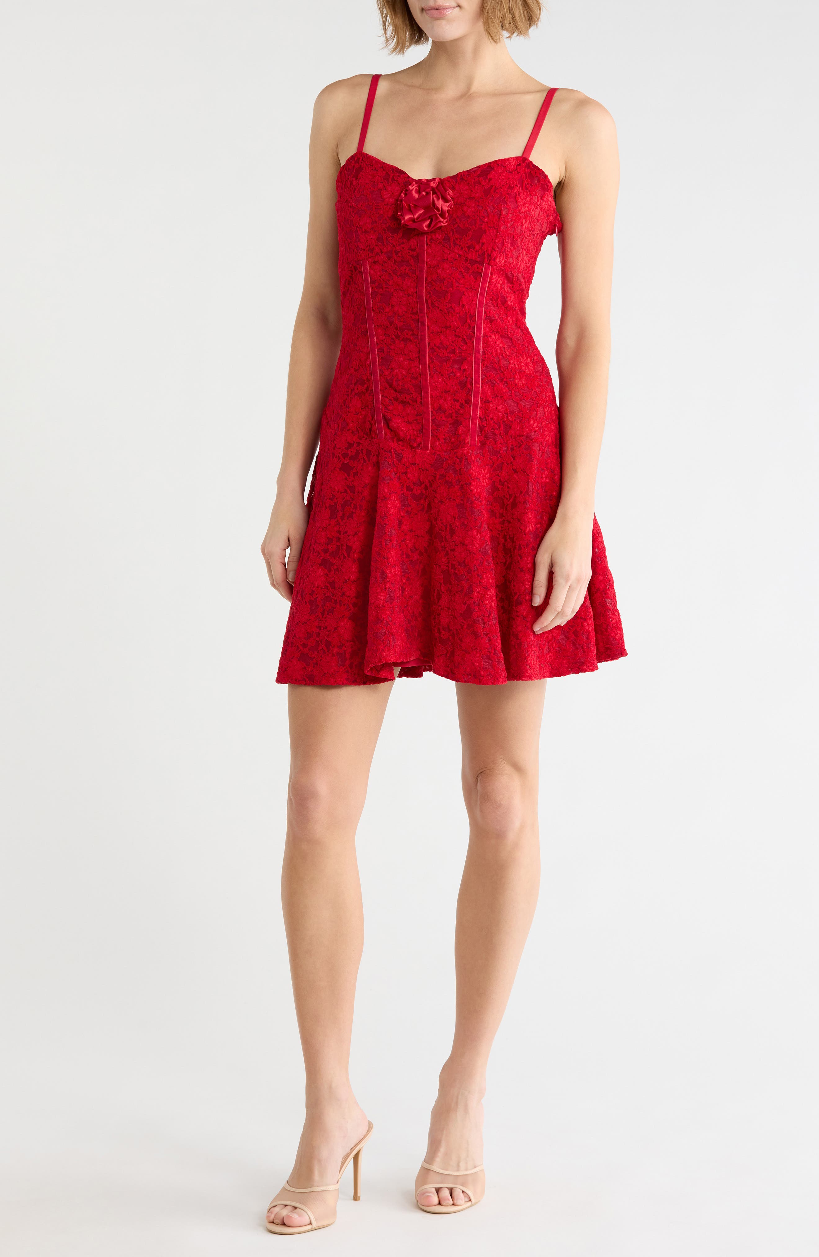 Rosette Detail Basque Waist Lace Dress
