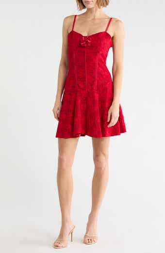 Rosette Detail Basque Waist Lace Dress
