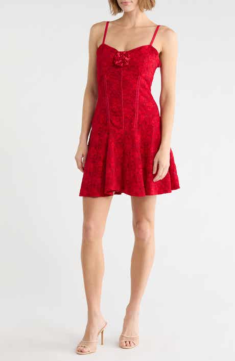 Rosette Detail Basque Waist Lace Dress