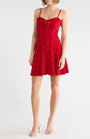 LUV BETSEY Rosette Detail Basque Waist Lace Dress
