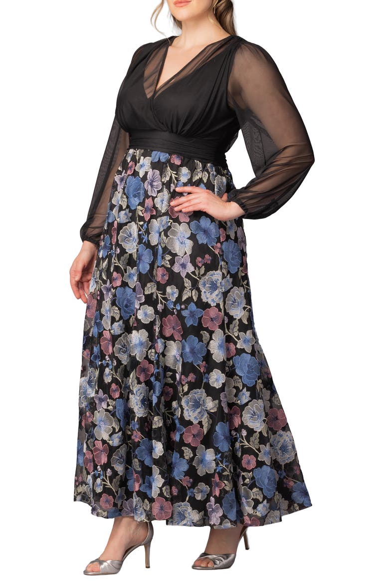 Isabella Embroidered Long Sleeve Gown, Alternate, color, FLORAL FROLIC