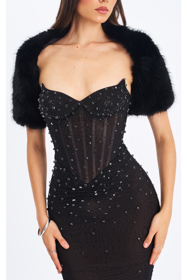 Kori Faux Fur Micro Bolero, Alternate, color, Black