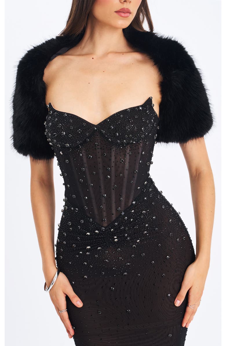 Miss Circle Kori Faux Fur Micro Bolero, Alternate, color, Black